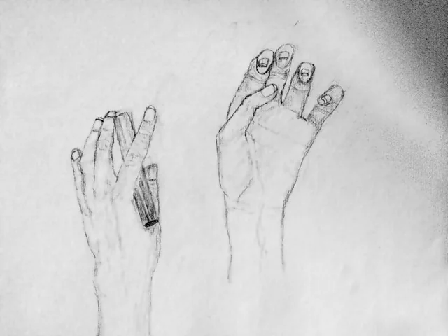 Hand studies. An early pencil study.