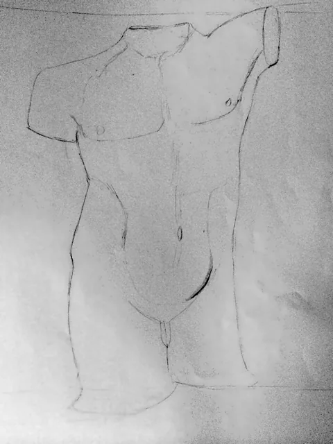 Front torso study. An early pencil study.