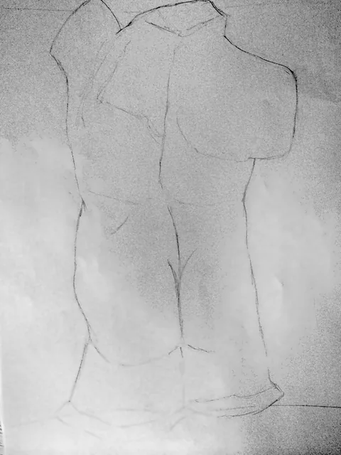 Three quarter torso study. An early pencil study.