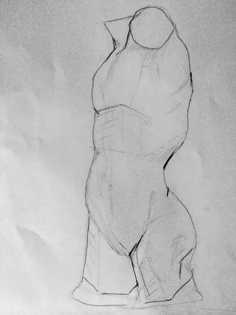 Side torso study. An early pencil study.