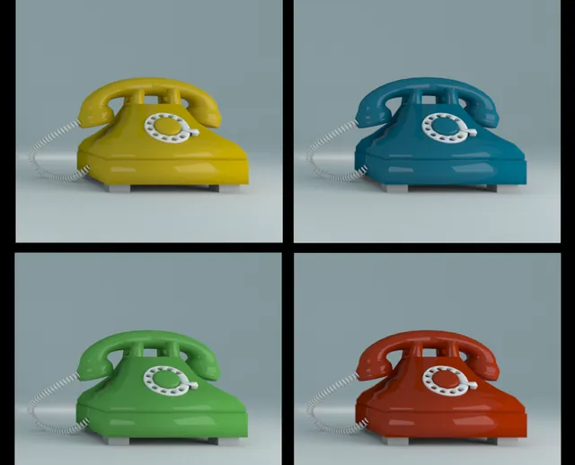 One rotary telephone design explored in four colors.