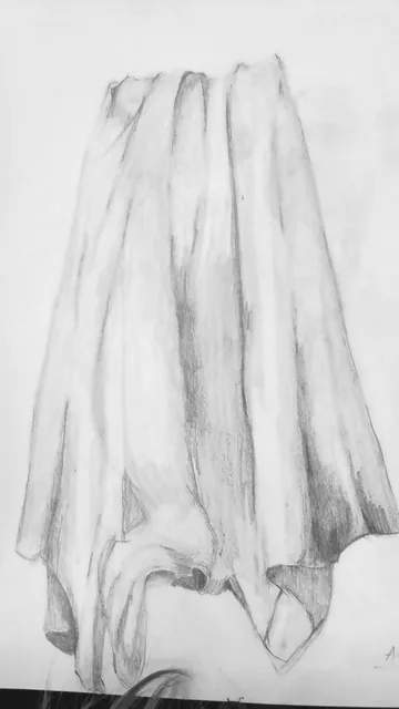 A pencil study of hanging fabric, folds, light, and shadow.